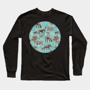 Sweet Elephants in Soft Teal Long Sleeve T-Shirt